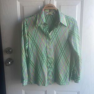 Women’s 1970s polyester button down plaid